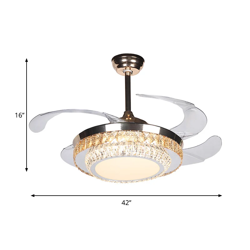 42" brede LED semi-inbouw hedendaagse ronde rechthoekig geslepen kristallen 4 bladen hangende ventilatorlamp zilver Clearhalo