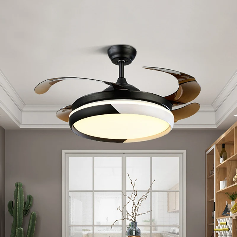 20" brede ronde acryl hangende ventilator licht modernisme LED semi-inbouwverlichting voor woonkamer, 4 bladen Clearhalo