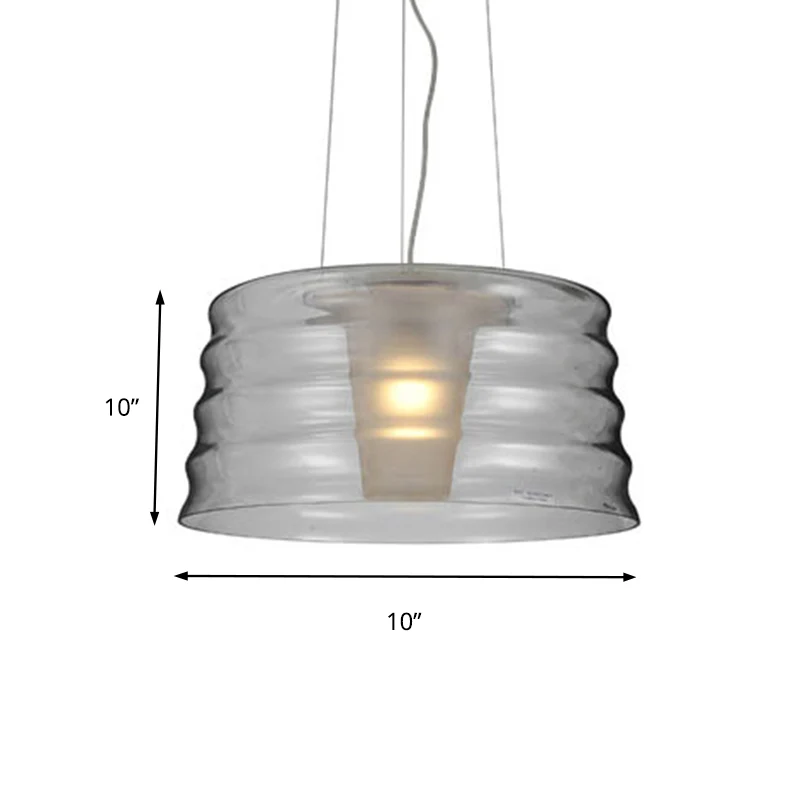 10 "/14" brede trommel kroonluchter hanger hedendaagse helder/rokerige ruche glas 1 licht led woonkamer hangend licht Clea...