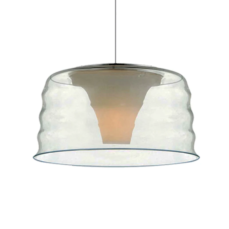 10 "/14" brede trommel kroonluchter hanger hedendaagse helder/rokerige ruche glas 1 licht led woonkamer hangend licht Clea...