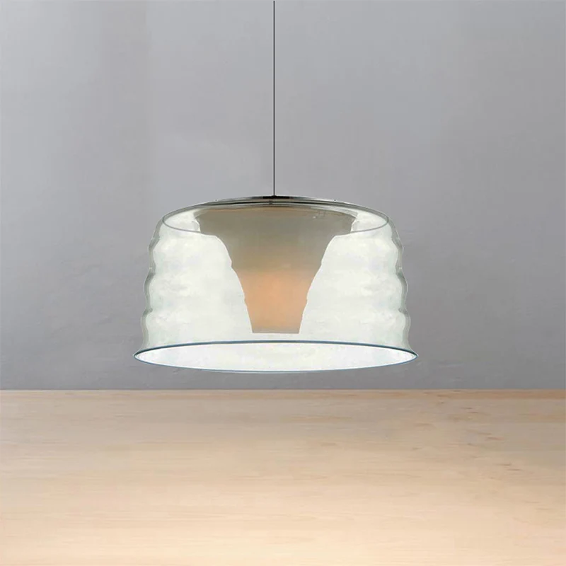 10 "/14" brede trommel kroonluchter hanger hedendaagse helder/rokerige ruche glas 1 licht led woonkamer hangend licht Clea...