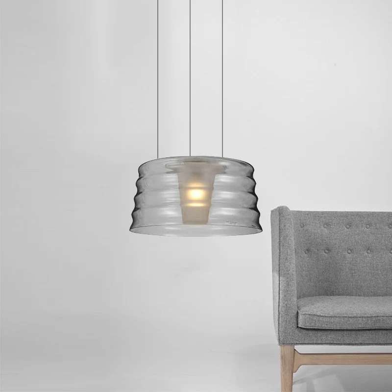 10 "/14" brede trommel kroonluchter hanger hedendaagse helder/rokerige ruche glas 1 licht led woonkamer hangend licht Clea...
