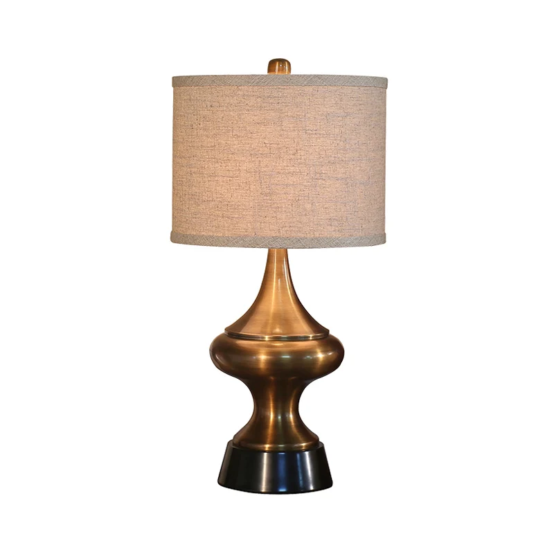 Brons/nikkel trommelvormige bureaulamp vintage stijl stof 1 licht logeerkamer nachttafellamp Clearhalo