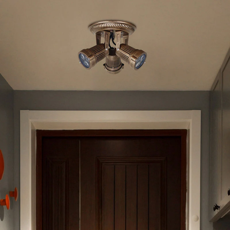 Bronzen afwerking, 3 koppen, plafondmontage, vintage metalen draaibare plafondarmatuur met cilinderkap Clearhalo