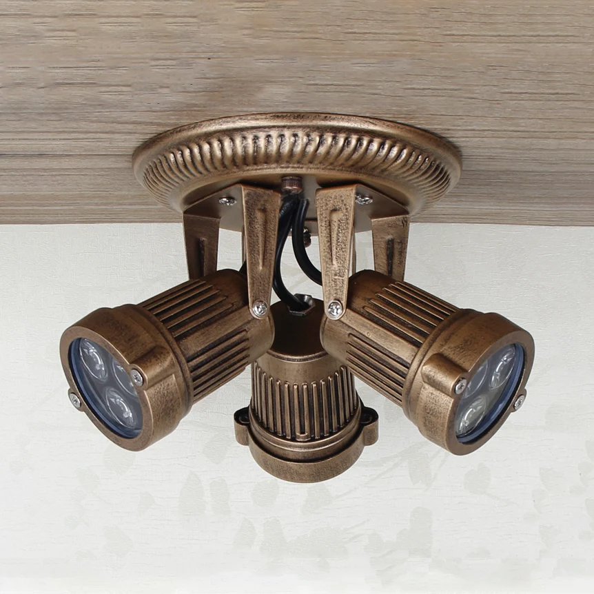 Bronzen afwerking, 3 koppen, plafondmontage, vintage metalen draaibare plafondarmatuur met cilinderkap Clearhalo