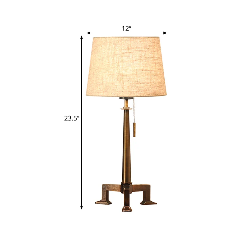 Bronzen tafellamp met 1 lamp, landelijke stijl, stof, taps toelopende kap, bureaulamp met trekketting Clearhalo