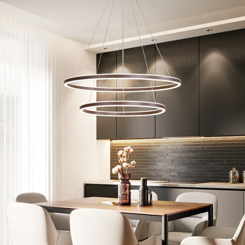 Bruine 2/3/4 lagen ringkroonluchter minimalisme acryl LED hanglamp voor eetkamer Clearhalo