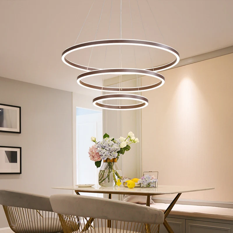 Bruine 2/3/4 lagen ringkroonluchter minimalisme acryl LED hanglamp voor eetkamer Clearhalo