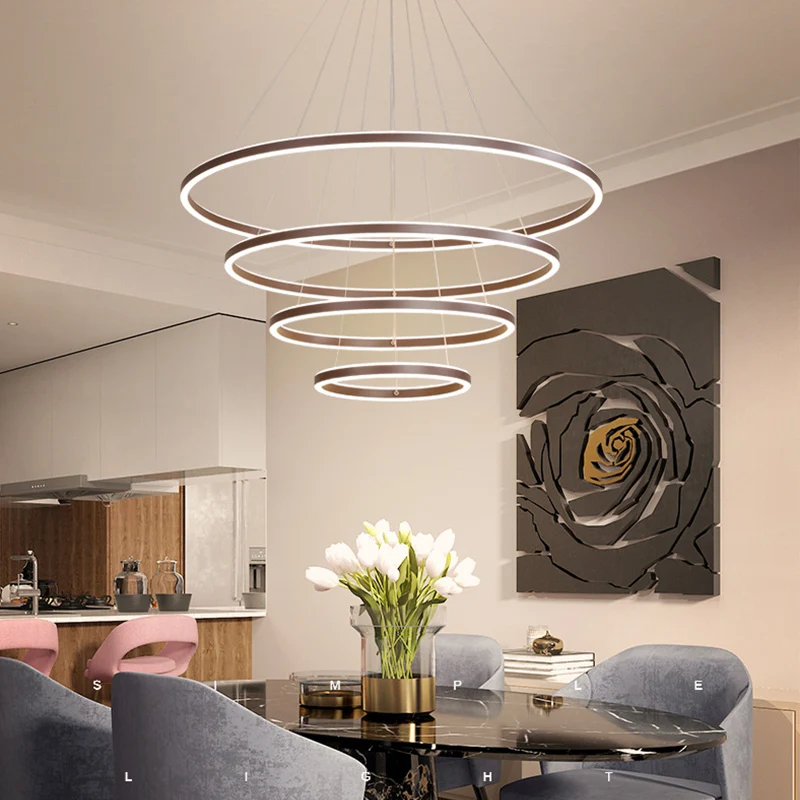 Bruine 2/3/4 lagen ringkroonluchter minimalisme acryl LED hanglamp voor eetkamer Clearhalo
