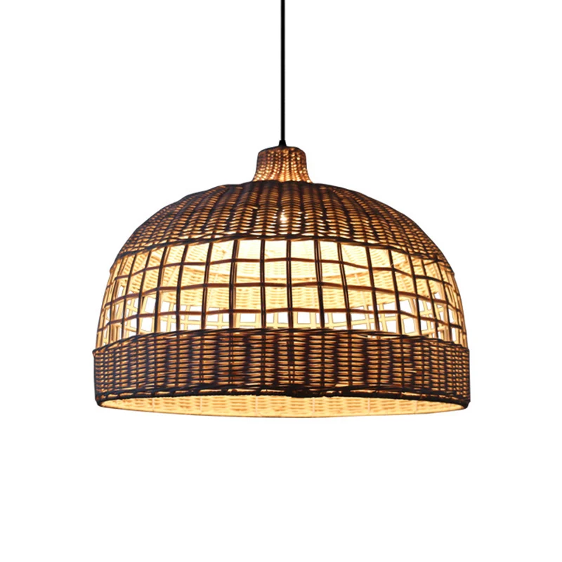 Bruine koepelvormige plafondlamp Rustiek geweven rotan 1-lichts hanglamp voor café-restaurant Clearhalo