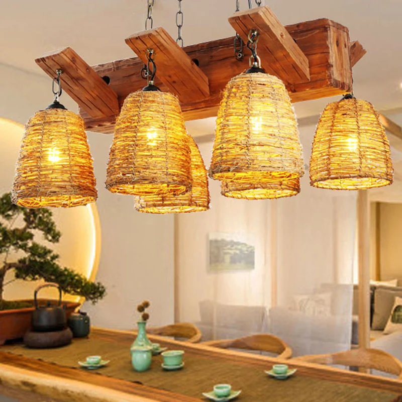 Bruine taps toelopende ophanglamp Azië Rotan eilandverlichting voor eetkamer Clearhalo