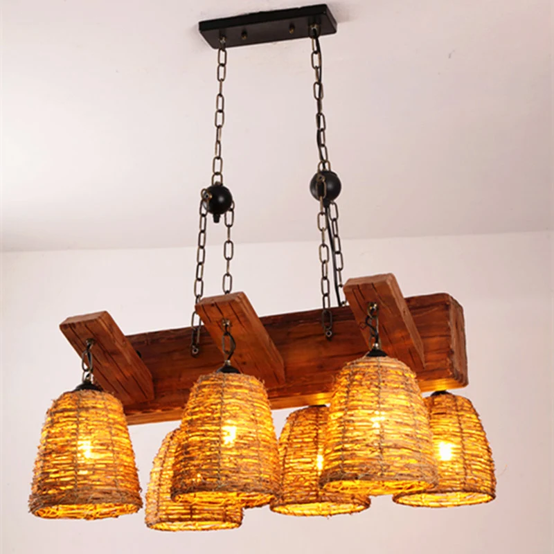 Bruine taps toelopende ophanglamp Azië Rotan eilandverlichting voor eetkamer Clearhalo