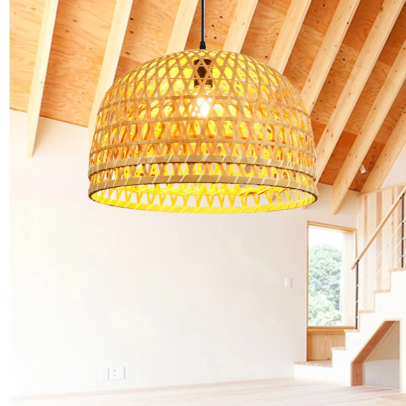 Bruin/Houten Koepel Schaduw Hanglamp Moderne Stijl 13 "/21" Dia 1 Lichte Bamboe Hanglamp voor Restaurant Clearhalo