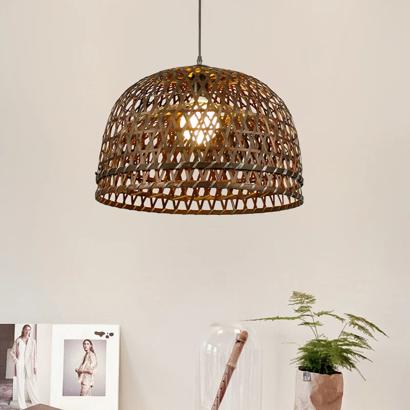Bruin/Houten Koepel Schaduw Hanglamp Moderne Stijl 13 "/21" Dia 1 Lichte Bamboe Hanglamp voor Restaurant Clearhalo