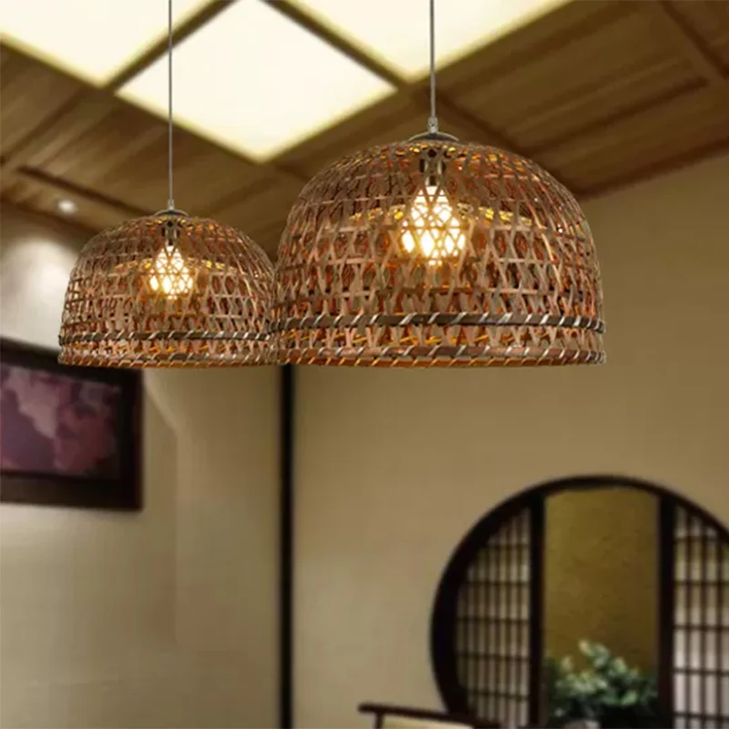 Bruin/Houten Koepel Schaduw Hanglamp Moderne Stijl 13 "/21" Dia 1 Lichte Bamboe Hanglamp voor Restaurant Clearhalo
