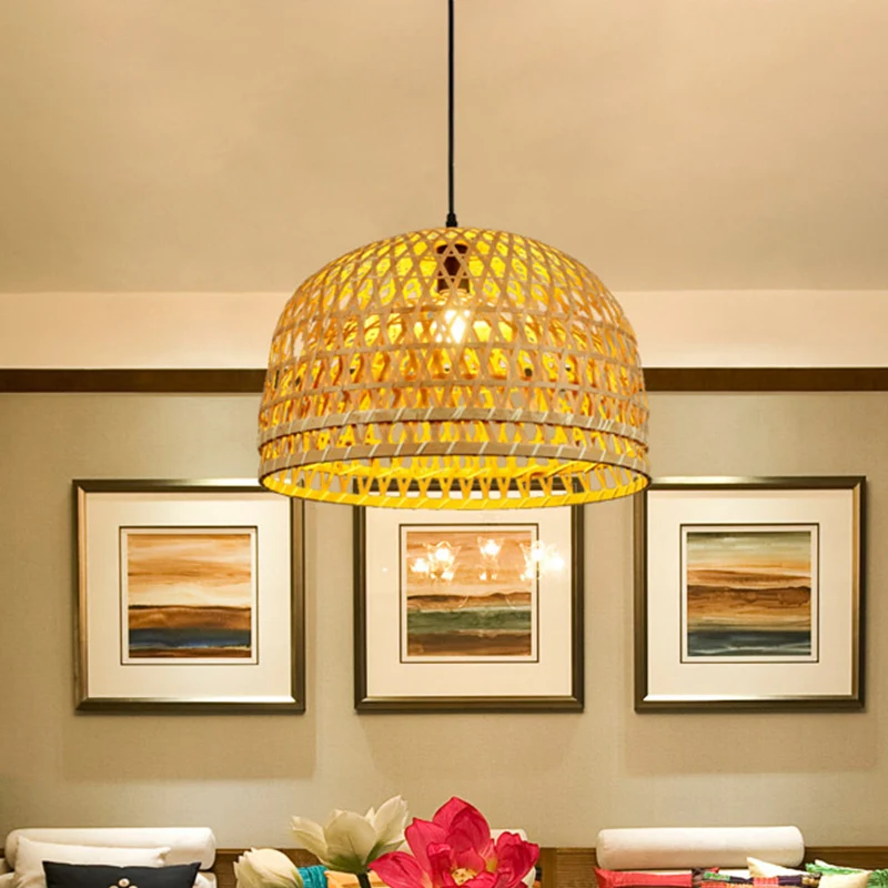 Bruin/Houten Koepel Schaduw Hanglamp Moderne Stijl 13 "/21" Dia 1 Lichte Bamboe Hanglamp voor Restaurant Clearhalo