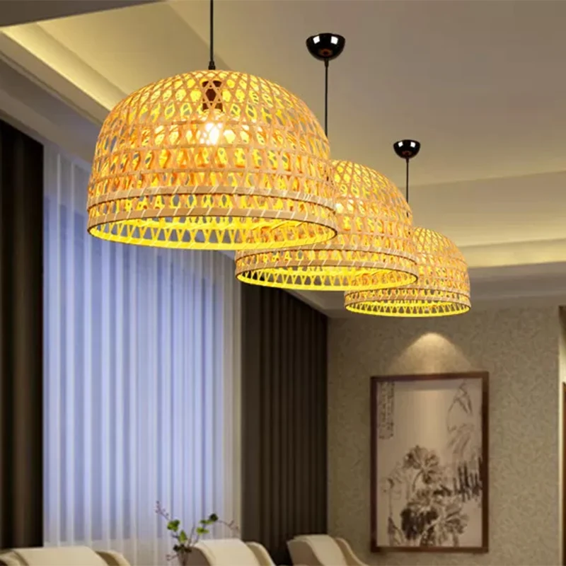 Bruin/Houten Koepel Schaduw Hanglamp Moderne Stijl 13 "/21" Dia 1 Lichte Bamboe Hanglamp voor Restaurant Clearhalo