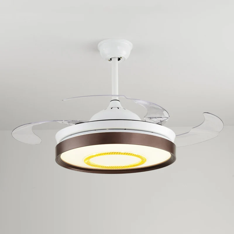 Bruin/wit/goud rond semi-inbouw Scandinavische stijl 42,5" W LED-acryl hangende ventilatorverlichting met 4 bladen Clearhalo