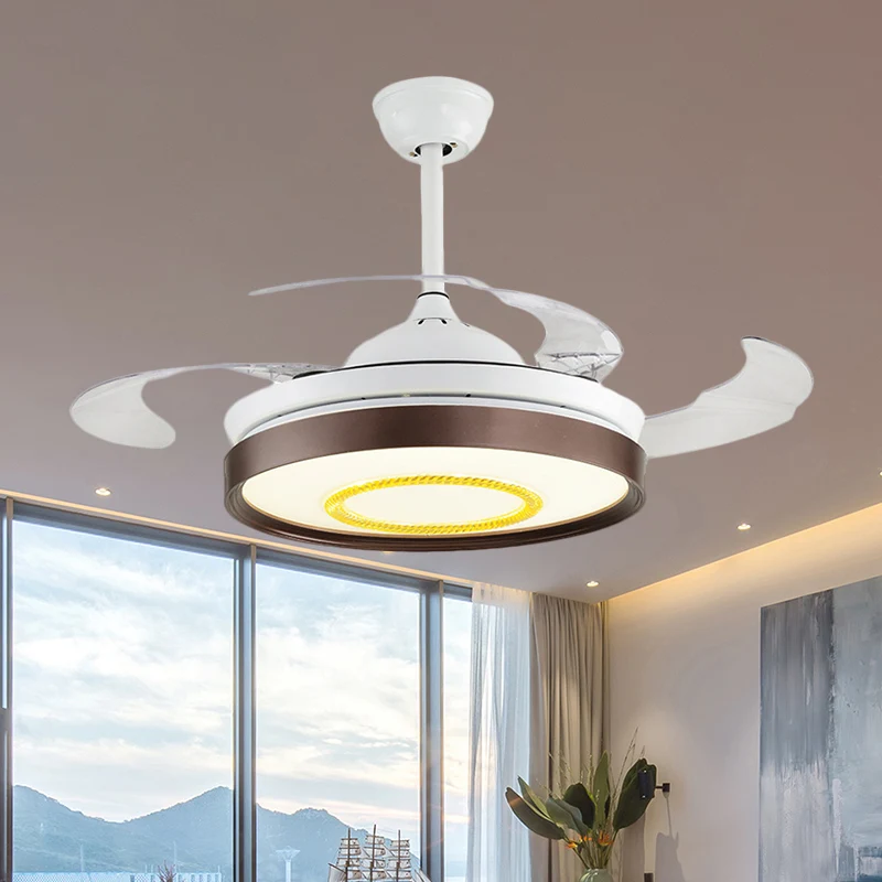 Bruin/wit/goud rond semi-inbouw Scandinavische stijl 42,5" W LED-acryl hangende ventilatorverlichting met 4 bladen Clearhalo