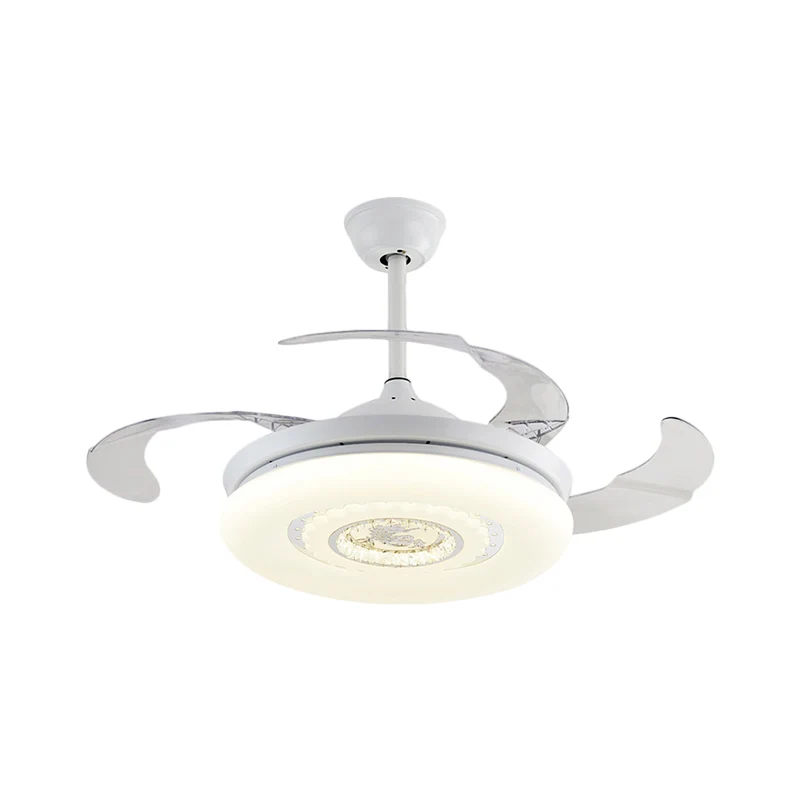 Bruin/wit/goud rond semi-inbouw Scandinavische stijl 42,5" W LED-acryl hangende ventilatorverlichting met 4 bladen Clearhalo