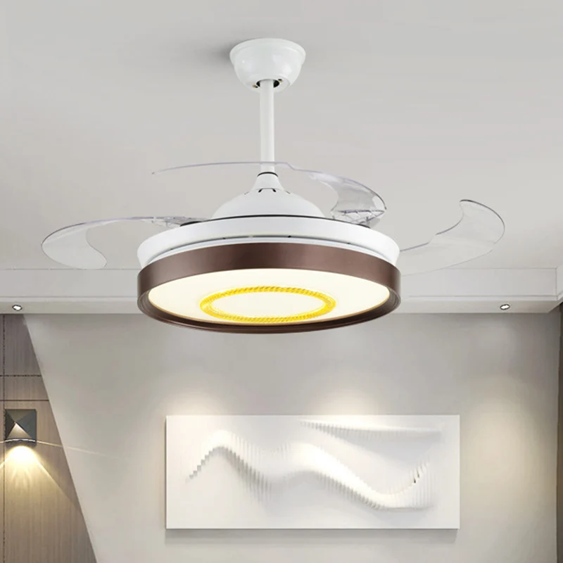 Bruin/wit/goud rond semi-inbouw Scandinavische stijl 42,5" W LED-acryl hangende ventilatorverlichting met 4 bladen Clearhalo