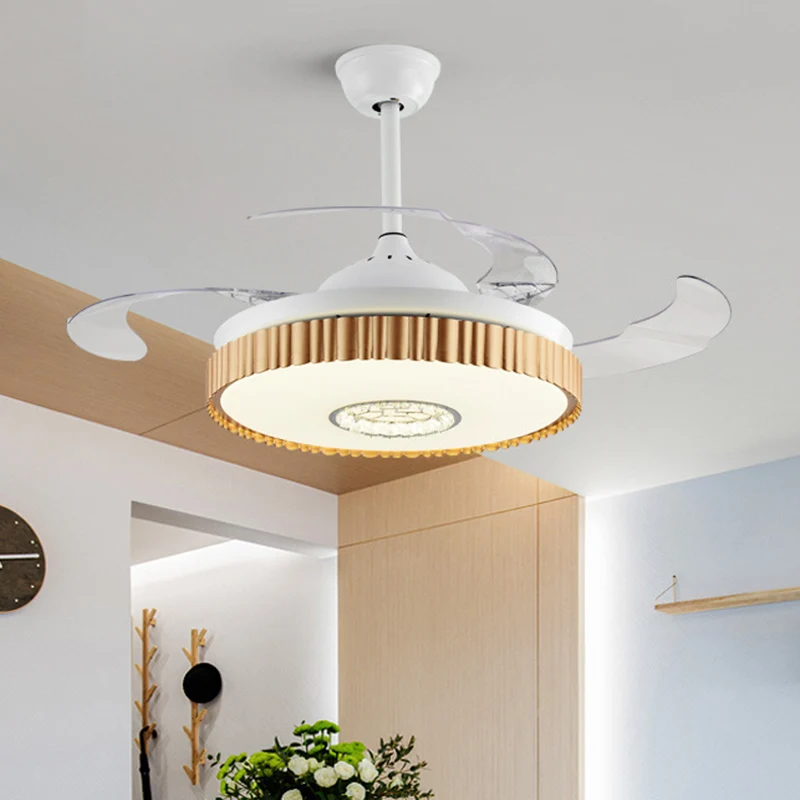 Bruin/wit/goud rond semi-inbouw Scandinavische stijl 42,5" W LED-acryl hangende ventilatorverlichting met 4 bladen Clearhalo