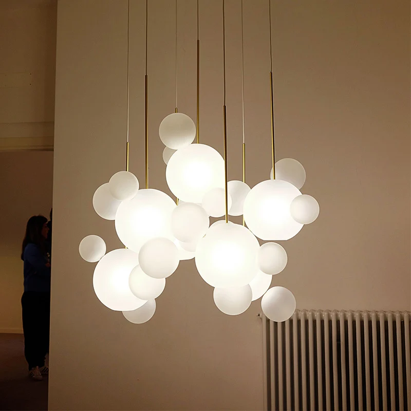 Bubble hangende hanglamp moderne mondgeblazen wit glas 5-lamps café-huis plafondhanglamp Clearhalo