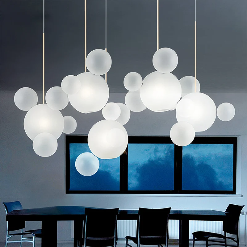 Bubble hangende hanglamp moderne mondgeblazen wit glas 5-lamps café-huis plafondhanglamp Clearhalo