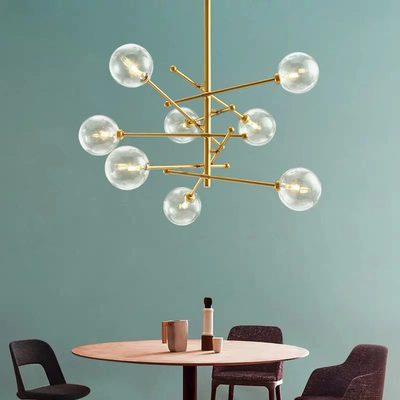Bubble Pendulum Light Moderne helderglazen gouden hangende kroonluchter voor eetkamer Clearhalo