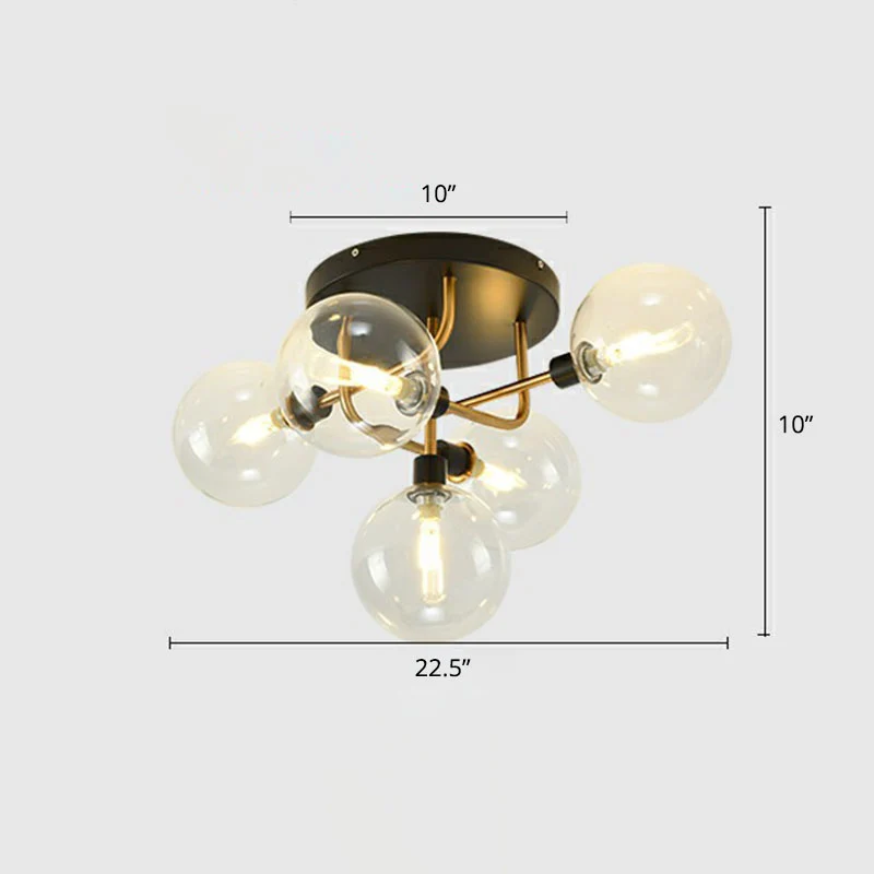 Bubbles Semi-inbouwverlichting Modern glazen plafondarmatuur met zwarte afwerking voor slaapkamer Clearhalo