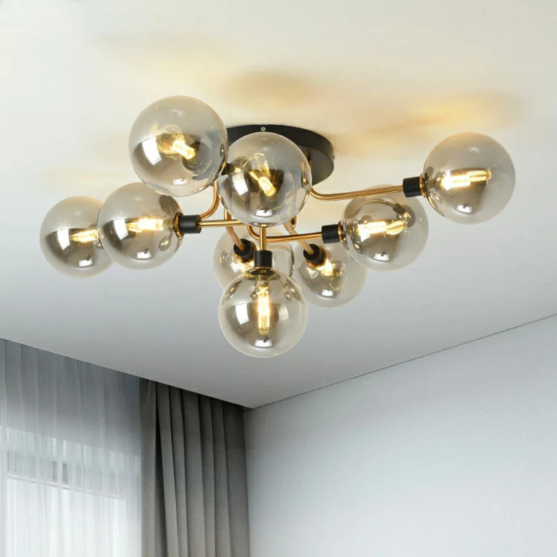 Bubbles Semi-inbouwverlichting Modern glazen plafondarmatuur met zwarte afwerking voor slaapkamer Clearhalo
