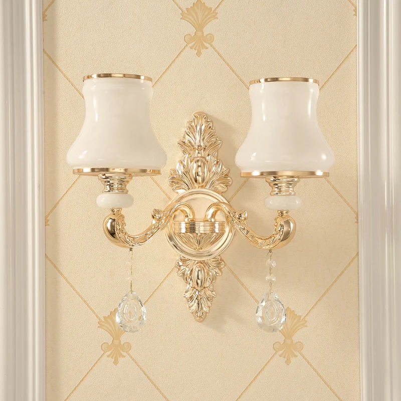 Bud Shade Corridor Wandmontage Licht Minimalisme Opaline Glas Goud Wandverlichting met hangend kristal Clearhalo