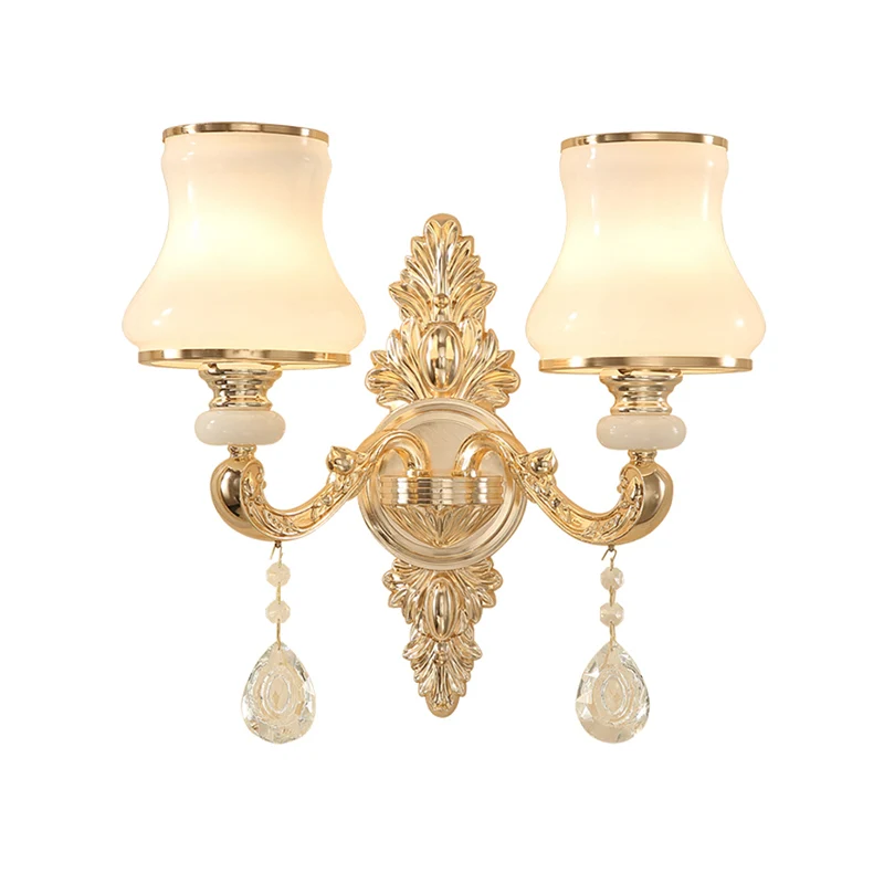 Bud Shade Corridor Wandmontage Licht Minimalisme Opaline Glas Goud Wandverlichting met hangend kristal Clearhalo
