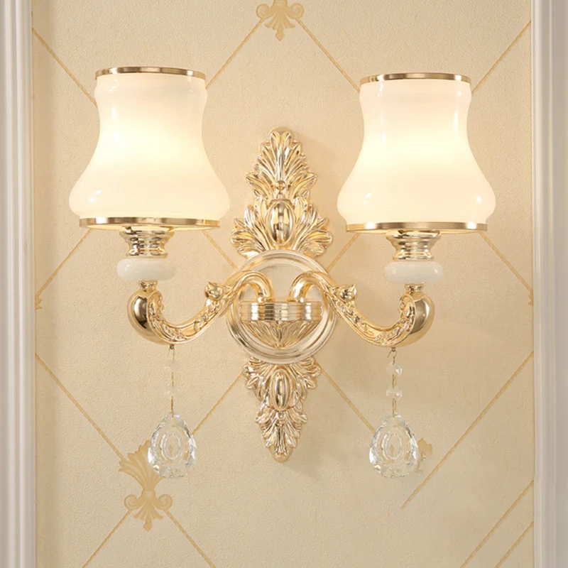 Bud Shade Corridor Wandmontage Licht Minimalisme Opaline Glas Goud Wandverlichting met hangend kristal Clearhalo