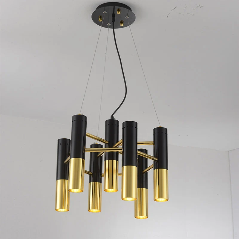 Buis LED kroonluchter verlichting postmoderne metalen woonkamer hanglamp goud Clearhalo