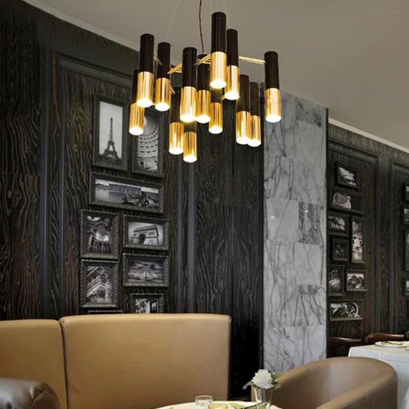 Buis LED kroonluchter verlichting postmoderne metalen woonkamer hanglamp goud Clearhalo