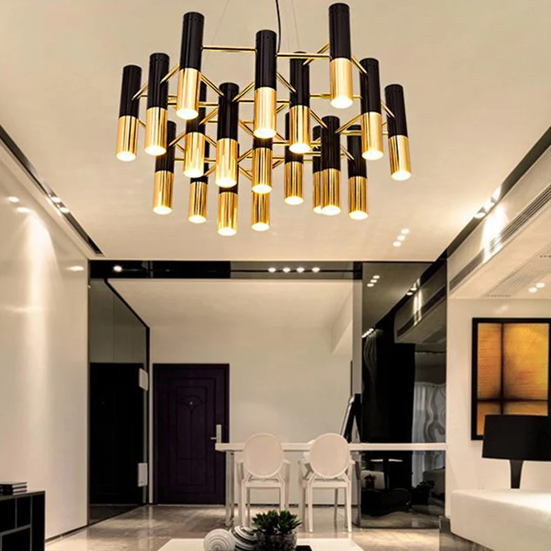 Buis LED kroonluchter verlichting postmoderne metalen woonkamer hanglamp goud Clearhalo