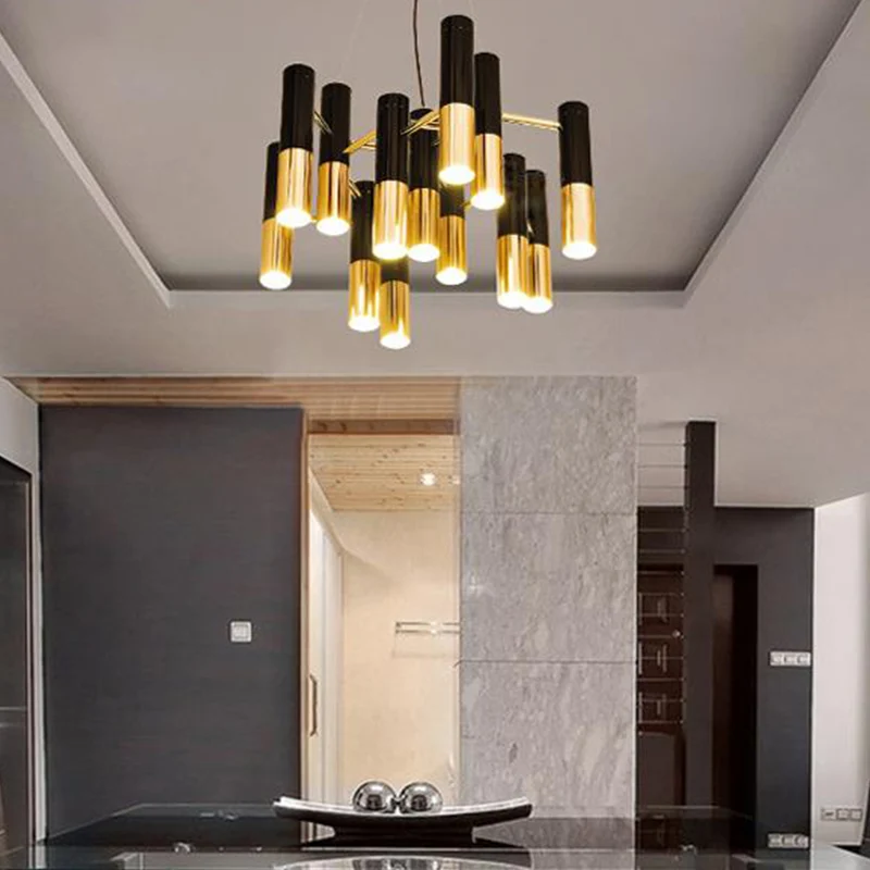 Buis LED kroonluchter verlichting postmoderne metalen woonkamer hanglamp goud Clearhalo
