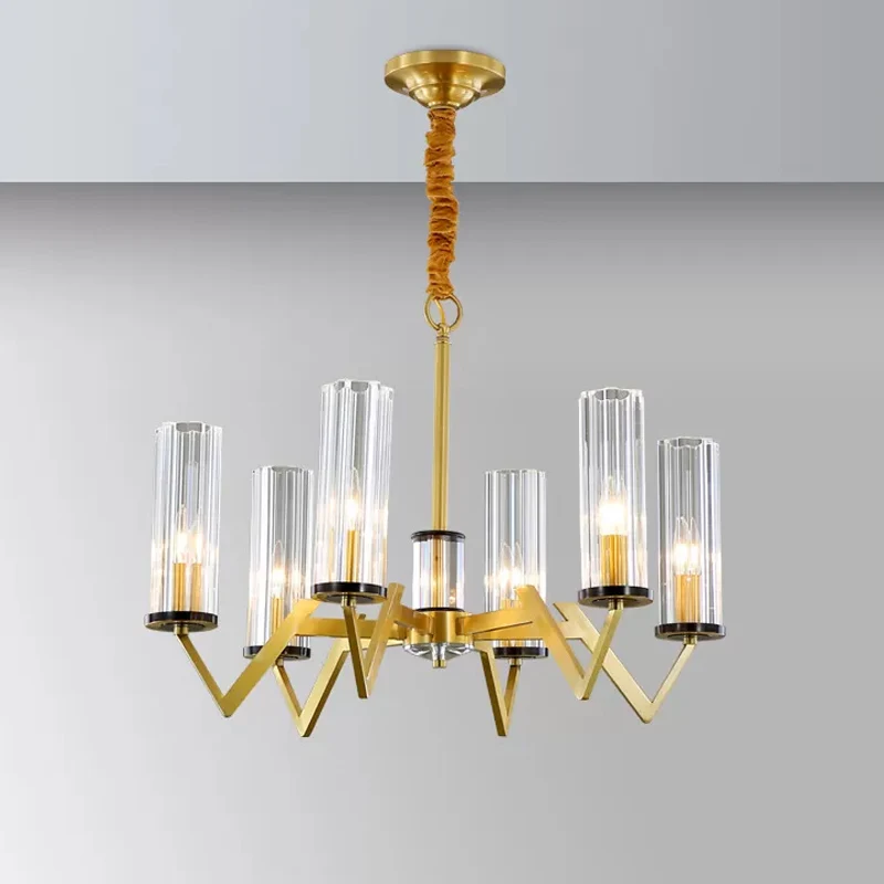 Buisschaduw slaapkamer hanglamp postmodern helder glazen prisma kroonluchter met 6/8 lampen en messing afwerking Clearhalo