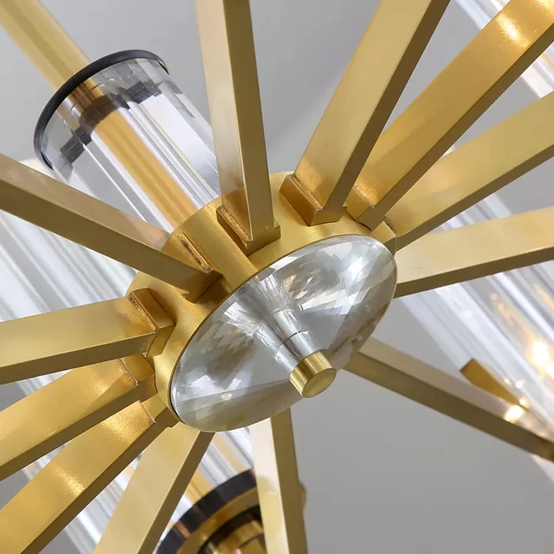 Buisschaduw slaapkamer hanglamp postmodern helder glazen prisma kroonluchter met 6/8 lampen en messing afwerking Clearhalo