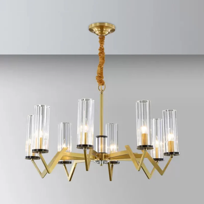Buisschaduw slaapkamer hanglamp postmodern helder glazen prisma kroonluchter met 6/8 lampen en messing afwerking Clearhalo