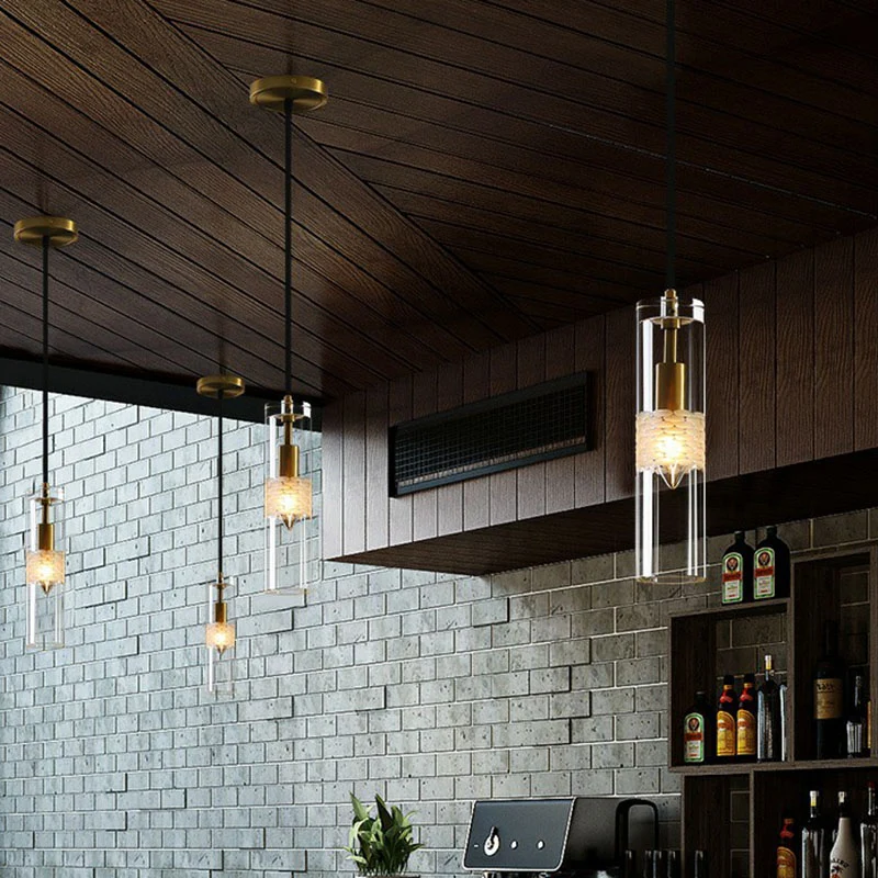 Buisvormige eetkamer downlight hanglamp kristal 1-lamp eenvoudige hanglamp zwart Clearhalo