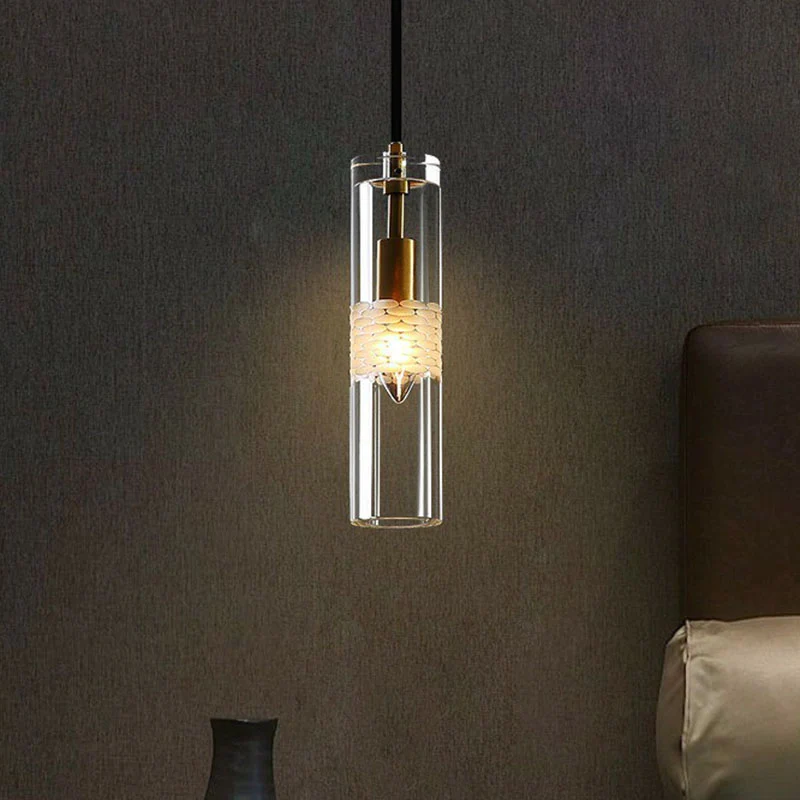 Buisvormige eetkamer downlight hanglamp kristal 1-lamp eenvoudige hanglamp zwart Clearhalo
