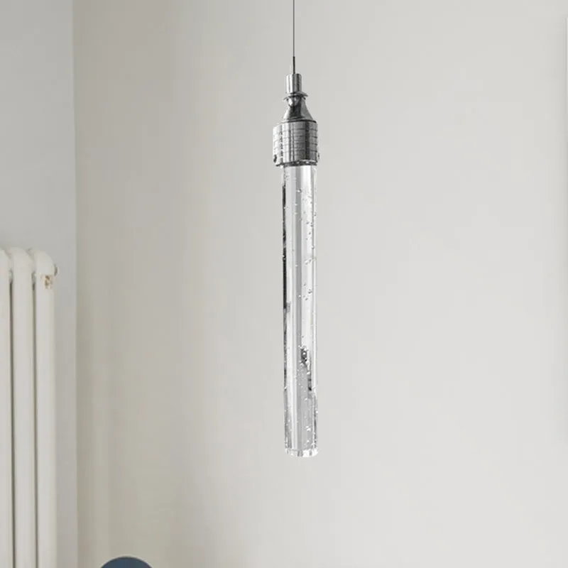 Buisvormige hanglamp Modern helder bubbelkristal 1-lichts ophanghanglamp warm/wit licht voor barwoonkamer Clearhalo