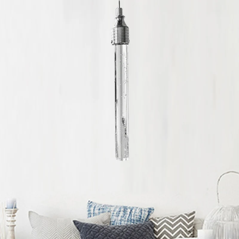 Buisvormige hanglamp Modern helder bubbelkristal 1-lichts ophanghanglamp warm/wit licht voor barwoonkamer Clearhalo
