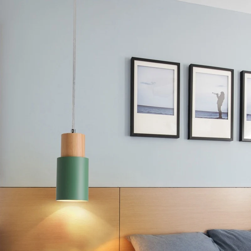 Buisvormige nachtkastjehangende spot Metaal 1-lichts minimalistische hanglamp met houten blad Clearhalo