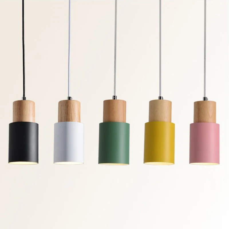 Buisvormige nachtkastjehangende spot Metaal 1-lichts minimalistische hanglamp met houten blad Clearhalo