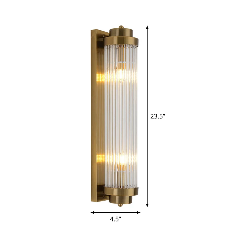Buisvormige woonkamer wandkandelaar helder gecanneleerd glas 2-lichts postmoderne wandlamp goud Clearhalo