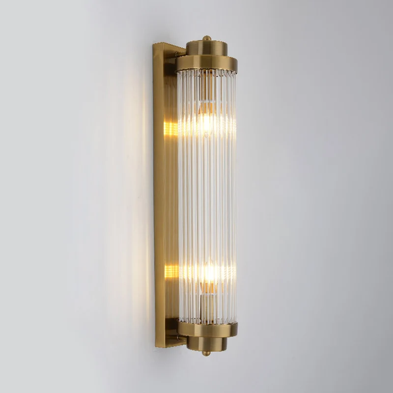 Buisvormige woonkamer wandkandelaar helder gecanneleerd glas 2-lichts postmoderne wandlamp goud Clearhalo