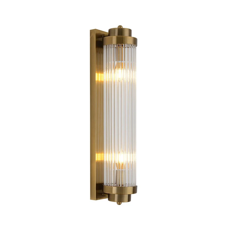 Buisvormige woonkamer wandkandelaar helder gecanneleerd glas 2-lichts postmoderne wandlamp goud Clearhalo